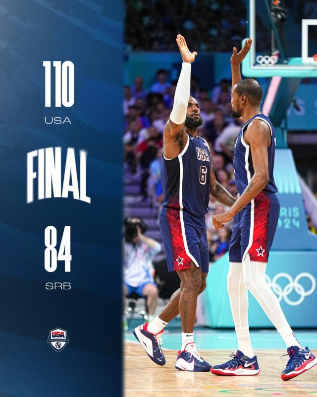 体育赛事-亮相巴黎大秀肌肉！美国男篮三节摧毁世界亚军